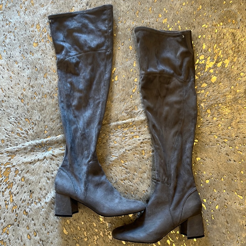 Liz Claiborne, over the knee, gray faux suede boots, women’s, size 12